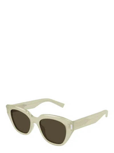 Saint Laurent Sl 826 Page Linea Corner Angle 004 Ivory Brown Sunglasses In Green
