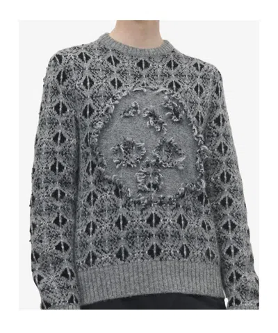 Alexander Mcqueen Men's Distressed Skull Fair Isle Jumper In Grey Melange In Gray