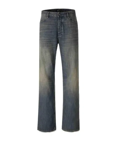 Balenciaga Loose Washed Jeans In Blue/grey/yellow In Black