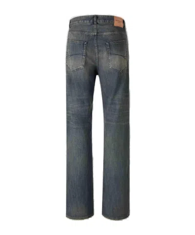Balenciaga Loose Washed Jeans In Blue/grey/yellow In Black