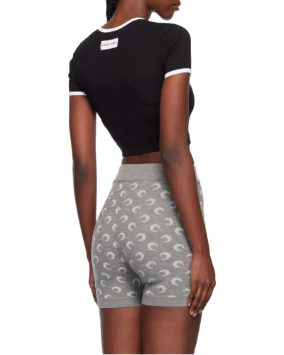 Marine Serre Ribbed Jersey Cropped Top Featuring Moon Logo In Black