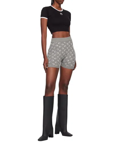 Marine Serre Ribbed Jersey Cropped Top Featuring Moon Logo In Black