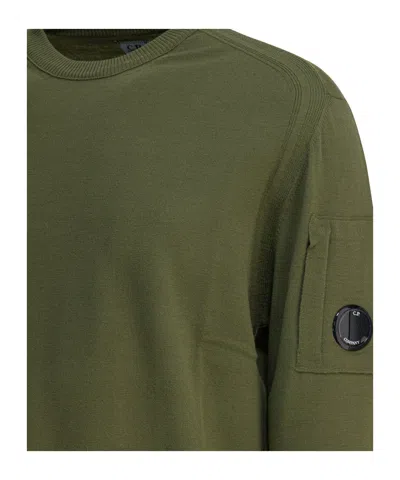 C.p. Company Crew Neck Knitwear With Ribbed Cuffs And Pocket In Green