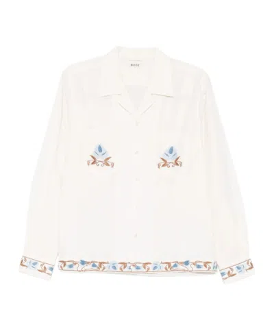 Bode Nouveau Vine Camp-collar Embroidered Cotton-poplin Shirt In White