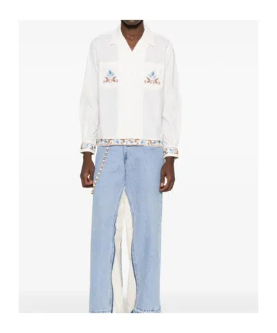 Bode Nouveau Vine Camp-collar Embroidered Cotton-poplin Shirt In White