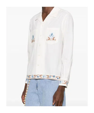 Bode Nouveau Vine Camp-collar Embroidered Cotton-poplin Shirt In White