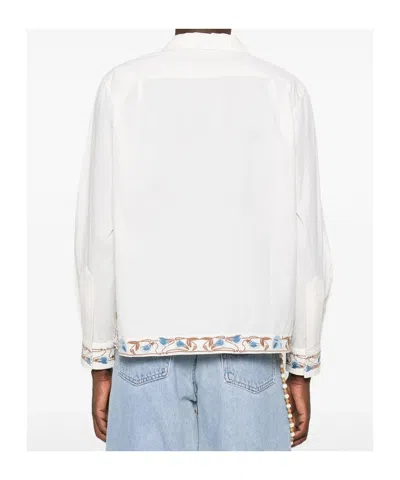 Bode Nouveau Vine Camp-collar Embroidered Cotton-poplin Shirt In White