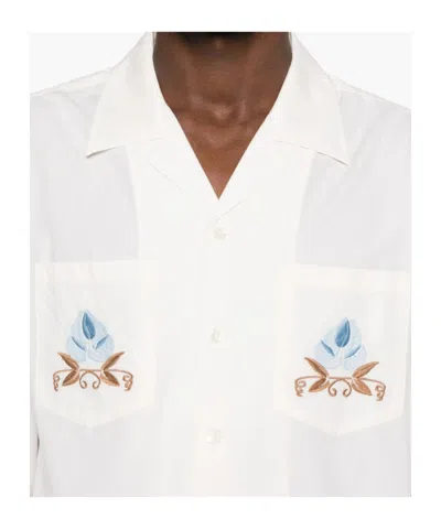Bode Nouveau Vine Camp-collar Embroidered Cotton-poplin Shirt In White