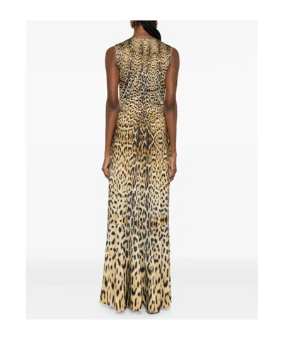 Roberto Cavalli Long Dress With Jaguar Skin Print In Brown