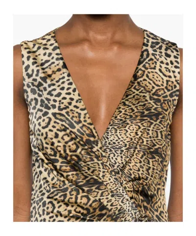 Roberto Cavalli Long Dress With Jaguar Skin Print In Brown