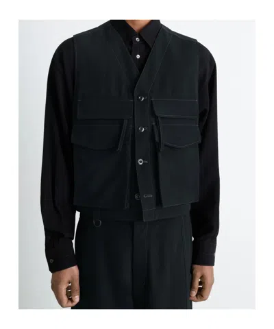 Lemaire Black Wool Vest In Black