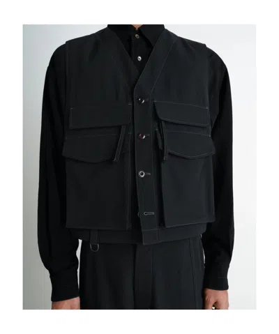 Lemaire Black Wool Vest In Black