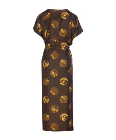 Uma Wang Oversized Midi Dress Graphic Print In Brown