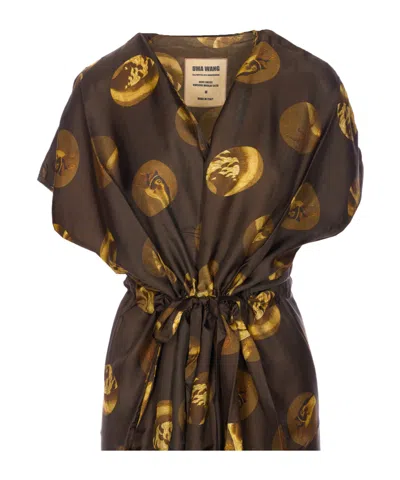 Uma Wang Oversized Midi Dress Graphic Print In Brown