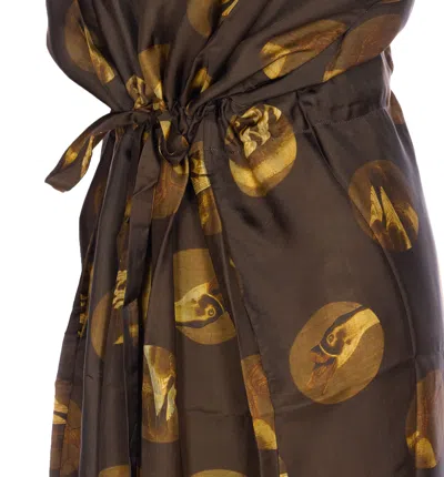 Uma Wang Oversized Midi Dress Graphic Print In Brown