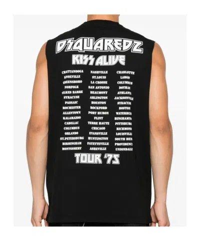 Dsquared2 Graphic Print Sleeveless Crew Neck T-shirt In Black