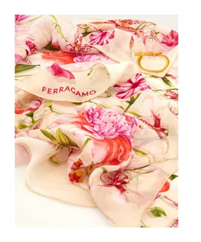 Ferragamo Gaia Print Silk Scarf In Neutral