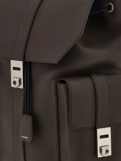 Ferragamo Ammered Leather Utility Backpack In Brown