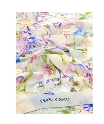 Ferragamo Gaia Print Silk Scarf In Blue