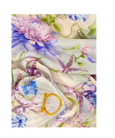 Ferragamo Gaia Print Silk Scarf In Blue