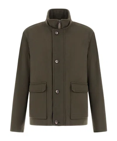 Herno High-neck Buttoned Jacket In Green