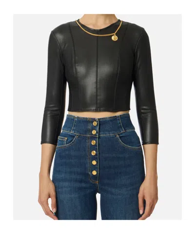 Elisabetta Franchi Top With Necklace And Charm In Black
