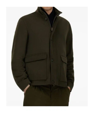 Herno High-neck Buttoned Jacket In Green