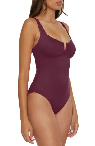 Becca Shirred V-wire One-piece Swimsuit In Burgundy