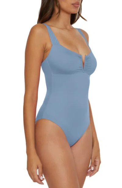 Becca Shirred V-wire One-piece Swimsuit In Blue