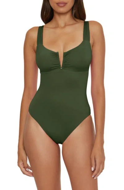 Becca Shirred V-wire One-piece Swimsuit In Green