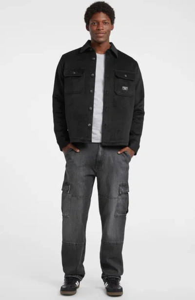 Guess Jeans Button-up Fleece Shirt Jacket In Black