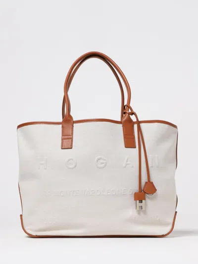 Hogan Address Small Shopping Bag In Beige Canvas In Neutral