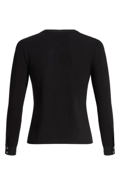 Isaac Mizrahi New York Button Detail Knit Top In Black