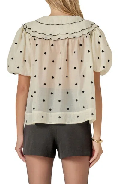 English Factory Scallop Dot Sheer Puff Sleeve Top In White