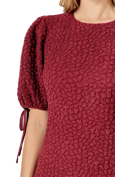 English Factory Textured Puff Sleeve Midi Dress In Burgundy