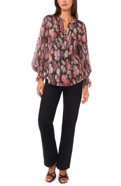 Vince Camuto Metallic Threaded Balloon Sleeve Top In Black
