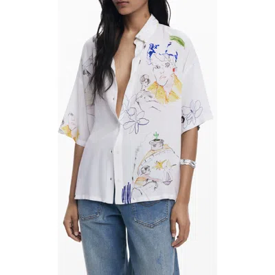 Desigual Relaxed Fit Button-up Shirt In White