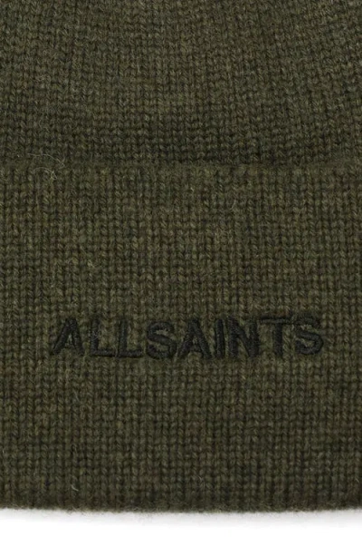 Allsaints Underground Embroidered Logo Beanie In Green