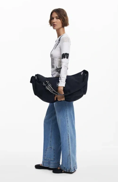 Desigual Large Nylon Duffle Bag In Blue