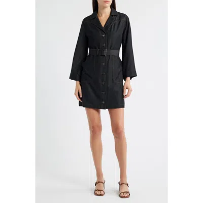 Ciebon Franny Long Sleeve Denim Mini Shirtdress In Black