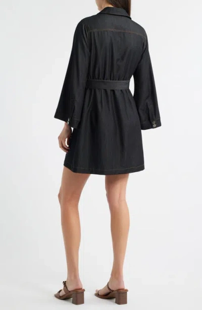Ciebon Franny Long Sleeve Denim Mini Shirtdress In Black