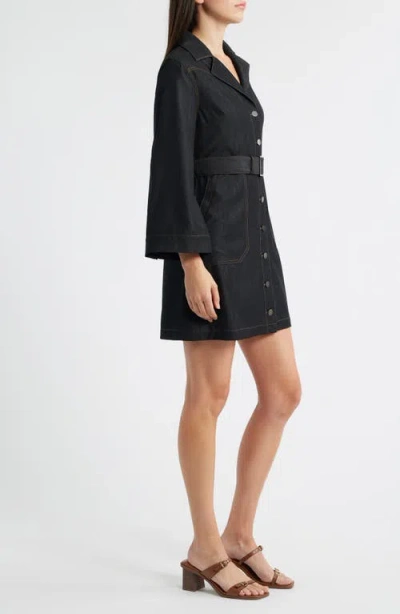 Ciebon Franny Long Sleeve Denim Mini Shirtdress In Black