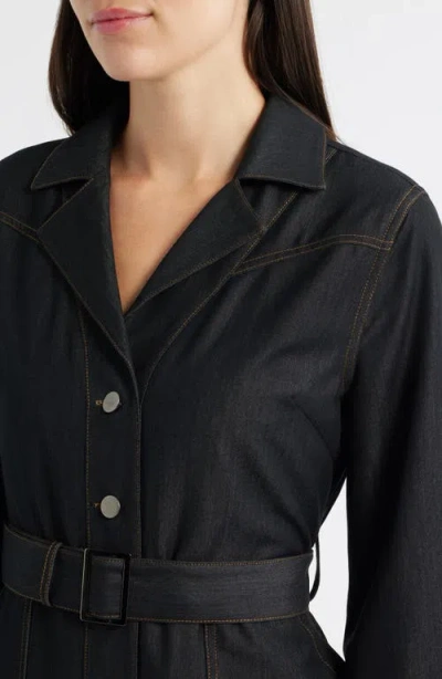 Ciebon Franny Long Sleeve Denim Mini Shirtdress In Black