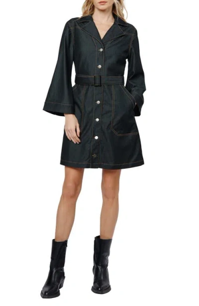 Ciebon Franny Long Sleeve Denim Mini Shirtdress In Black