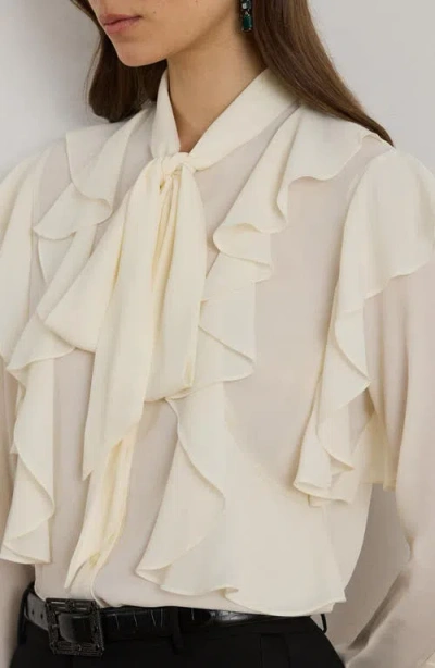 Ralph Lauren Women's Ruffle Detail Tie-neck Blouse In Neutral