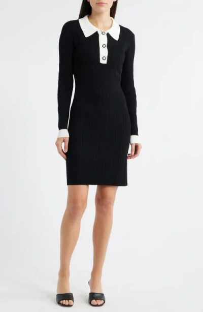 Julia Jordan Long Sleeve Polo Dress In Black
