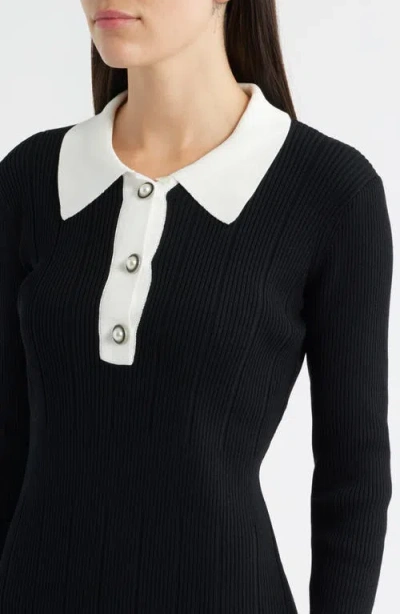 Julia Jordan Long Sleeve Polo Dress In Black