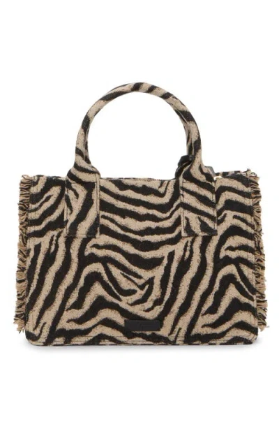 Vince Camuto Zhury Zebra Stripe Fringe Trim Tote In Brown
