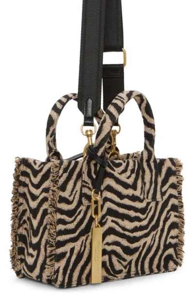 Vince Camuto Zhury Zebra Stripe Fringe Trim Tote In Brown