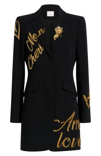 Cinq À Sept Crushed Sequin Long Sleeve Coat Dress In Multi